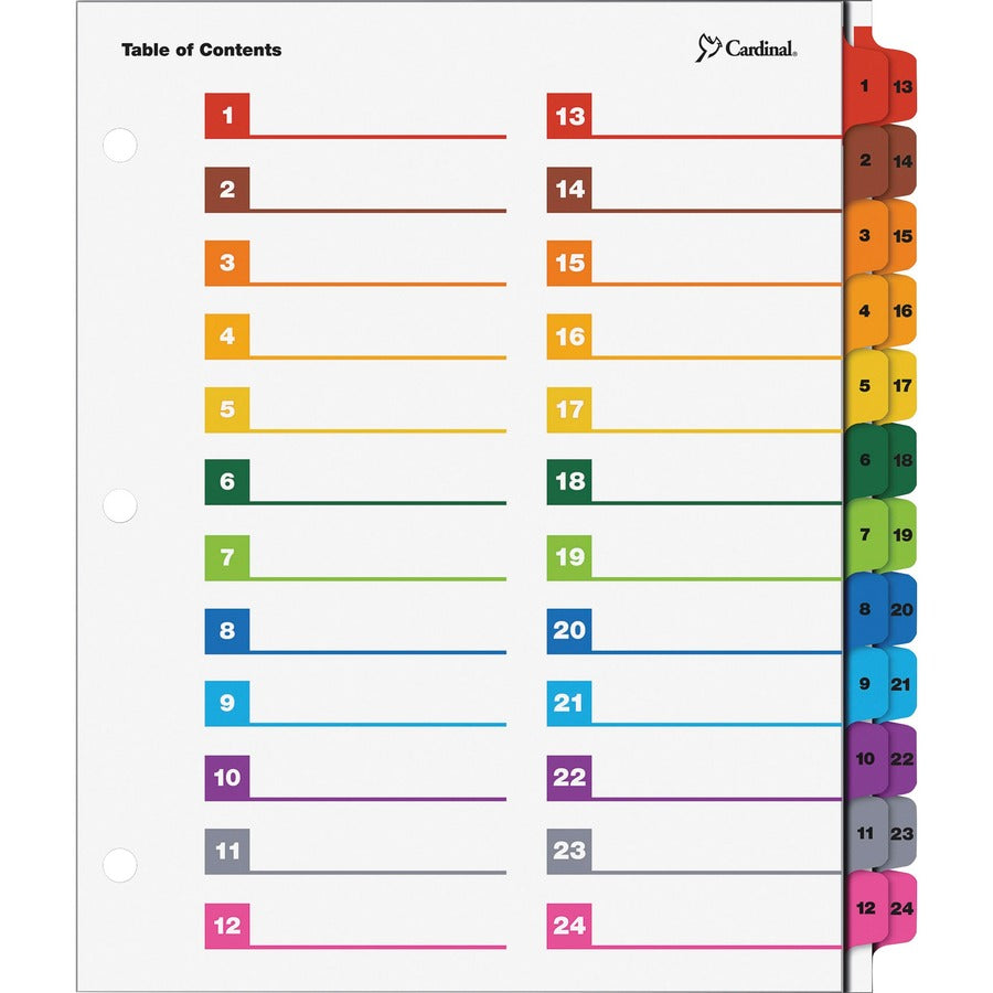 Cardinal&reg, OneStep Printable Dividers - 24 Print-on Tab(s) - 8.5" Divider Width x 11" Divider Length - Letter - 3 Hole Punched - Multicolor Divider - Multicolor Tab(s) - Reinforced Edges, Reinforced Tab - 1 Each