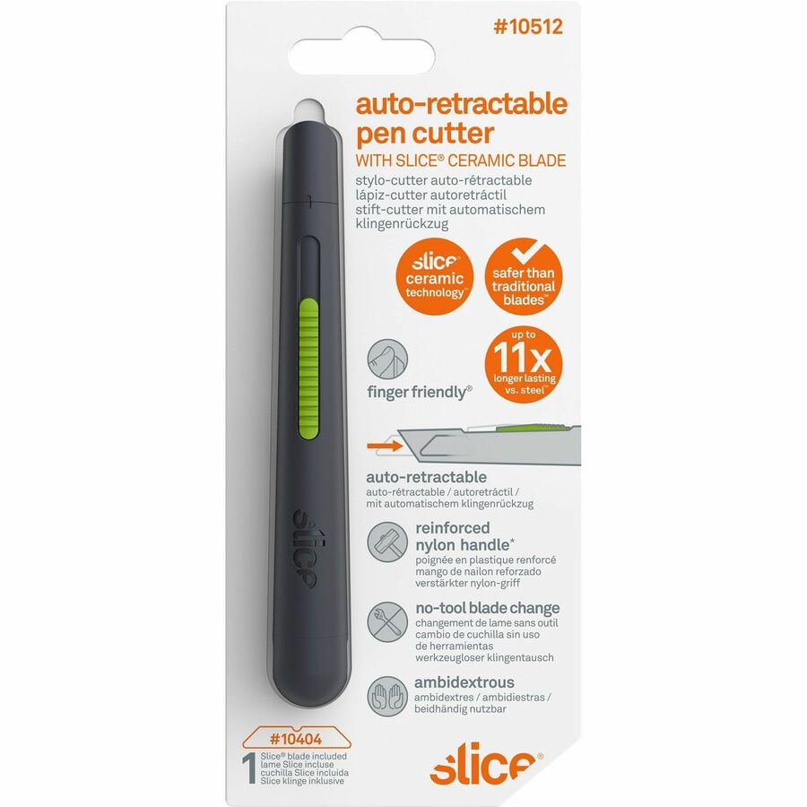 Slice Pen Cutter Auto-Retractable - 0.7" Height x 0.7" Width x 5.3" Length - Retractable, Anti-magnetic, Rust Resistant - Ceramic - Gray, Green - 1 Each