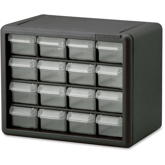 Akro-Mils 16-Drawer Plastic Storage Cabinet - 16 Drawer(s) - 8.50" Height x 6.40" Width x 10.50" Length - Floor - Stackable, Finger Grip, Unbreakable - Black - Polymer, Plastic - 1 Each