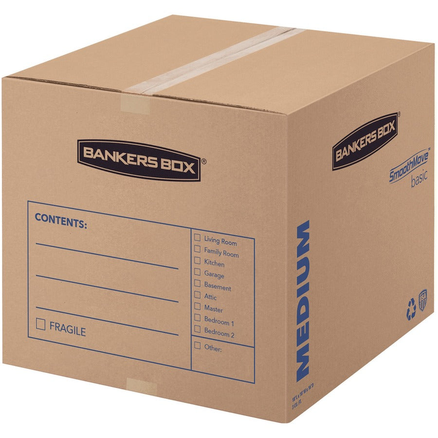 Bankers Box SmoothMove Basic Medium Moving Boxes - Internal Dimensions: 18" Width x 18" Depth x 16" Height - External Dimensions: 18.3" Width x 18.3" Depth x 16.4" Height - Medium Duty - Corrugated - Kraft, Black - 1 Carton