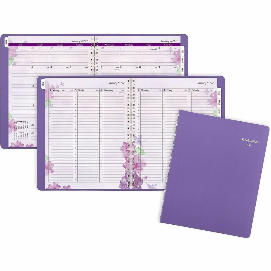 At-A-Glance Beautiful Day Appointment Book - Julian Dates - Weekly, Monthly - 13 Month - January 2027 to January 2028 - 7:00 AM to 8:00 PM - Hourly - 1 Week, 1 Month Double Page Layout - 8 1/2" x 11" Sheet Size - Wire Bound - Multi - Purple Cover - 11....