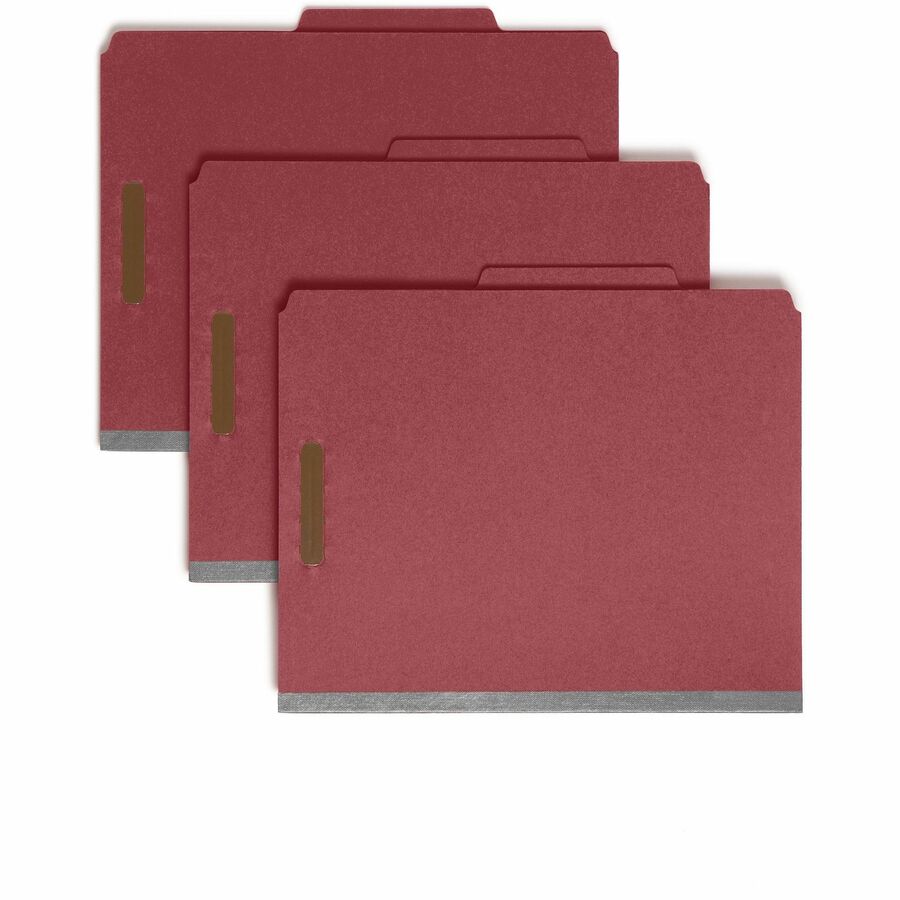 Smead 2/5 Tab Cut Letter Classification Folder - 8 1/2" x 11" - 2" Expansion - 2 x 2K Fastener - 2" Fastener Capacity - Top Tab Location - Right of Center Tab Position - 2 Divider - 25 pt. - Bright Red - Heavyweight, Sturdy, Eco-friendly, Tear Resistan...