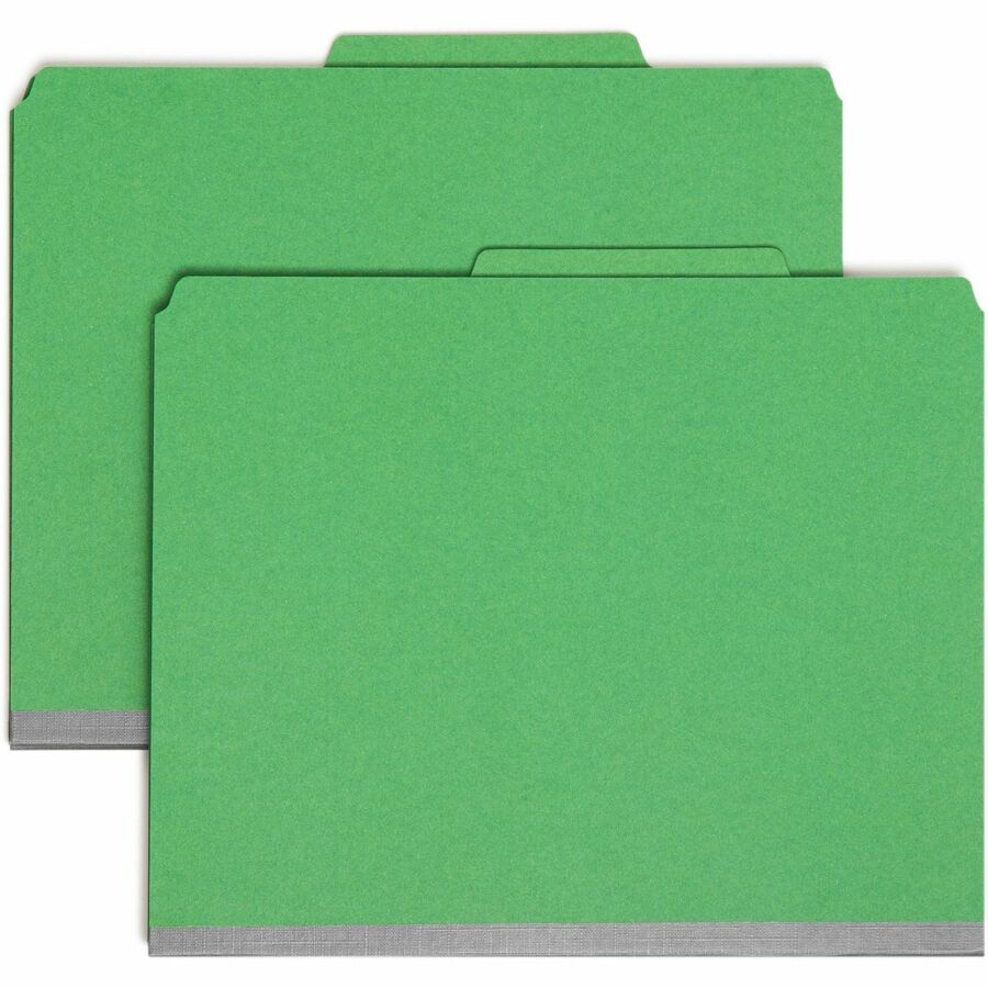 Smead 2/5 Tab Cut Letter Classification Folder - 8 1/2" x 11" - 2" Expansion - 2 x 2K Fastener - 2" Fastener Capacity - Top Tab Location - Right of Center Tab Position - 2 Divider - 25 pt. - Green - Heavyweight, Sturdy, Eco-friendly, Tear Resistant Gus...