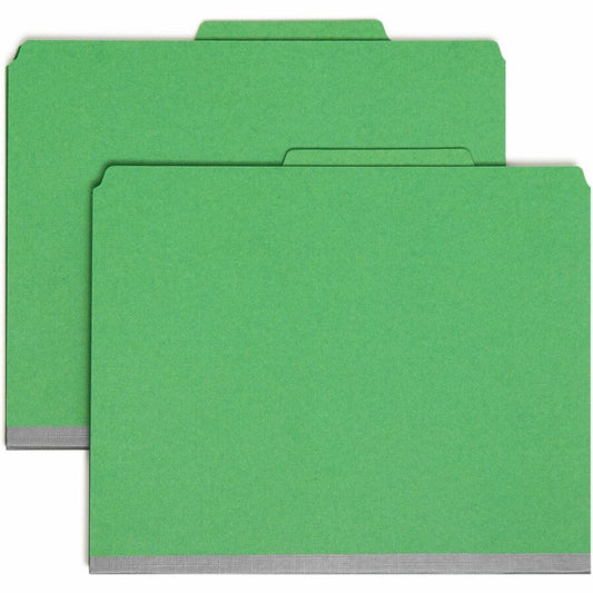 Smead 2/5 Tab Cut Letter Classification Folder - 8 1/2" x 11" - 2" Expansion - 2 x 2K Fastener - 2" Fastener Capacity - Top Tab Location - Right of Center Tab Position - 2 Divider - 25 pt. - Green - Heavyweight, Sturdy, Eco-friendly, Tear Resistant Gus...