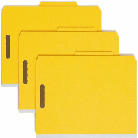 Smead 2/5 Tab Cut Letter Classification Folder - 8 1/2" x 11" - 2" Expansion - 2 x 2K Fastener - 2" Fastener Capacity - Top Tab Location - Right of Center Tab Position - 2 Divider - 25 pt. - Yellow - Heavyweight, Sturdy, Eco-friendly, Tear Resistant Gu...