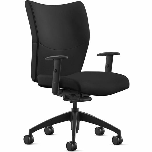 9 to 5 Seating Fabric Mid-Back Management & Task Seating - Black Seat Color - Leather Seat Material - Black Back Color - Leather Back Material - 5-star Base - 1 Each