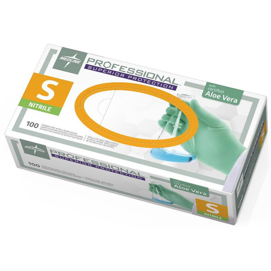 Medline Professional Series Aloetouch Gloves - 5.9 mil Thickness x 9.50" Glove Length - Small Size - Green - Latex-free, Non-sterile, Textured - For Laboratory Application - 100 / Box