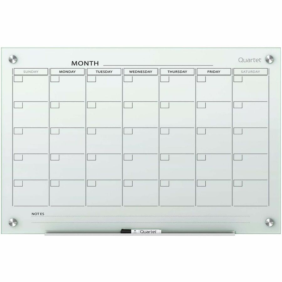 Quartet Infinity Glass Glass Dry-Erase Calendar Board - Monthly - 1 Month - White - Tempered Glass - 18" Height x 24" Width - 1 Each