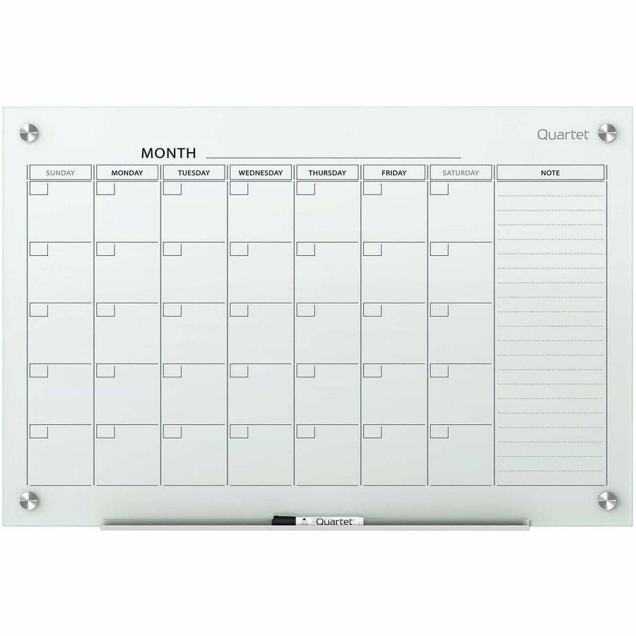 Quartet Infinity&reg, Glass Magnetic Calendar Board - 36" x 24" Sheet Size - White - Tempered Glass - 1 Each