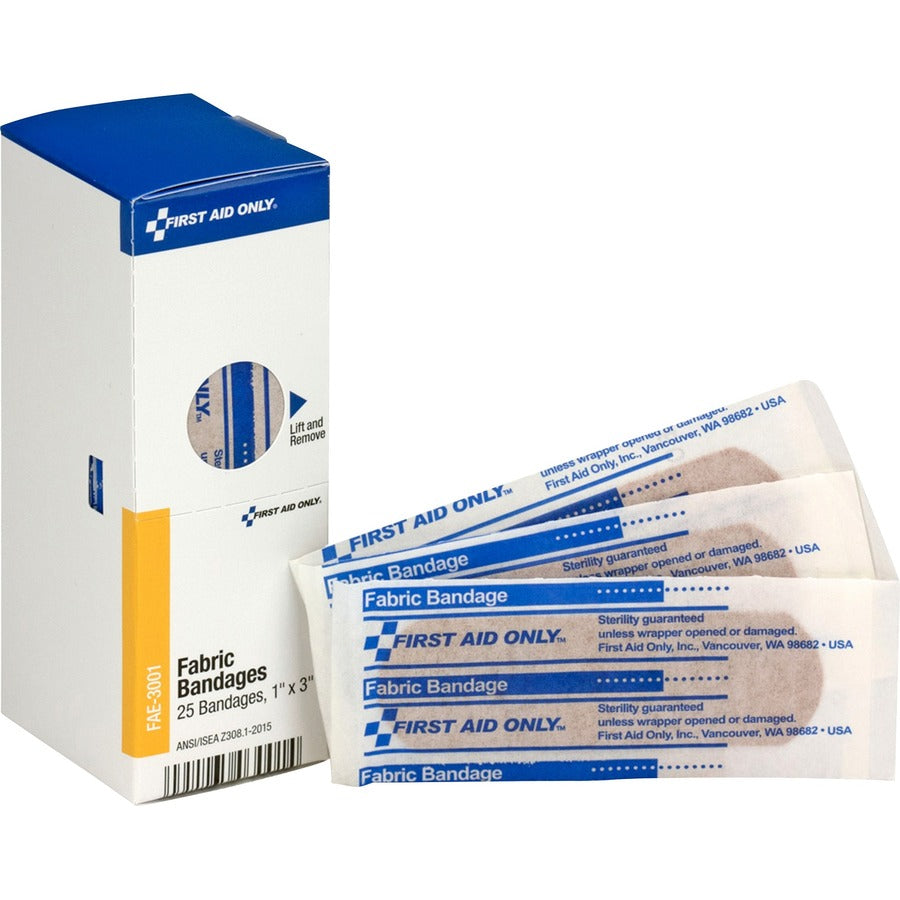 First Aid Only 3" Fabric Bandages - 25 - 1" Width x 3" Length - Beige - 25 / Box