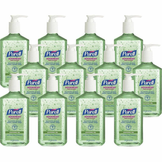 PURELL, Hand Sanitizer Gel - 12 fl oz - Pump Bottle Dispenser - Kill Germs - Hand, Skin - Clear - Non-sticky, Residue-free - 12 / Carton