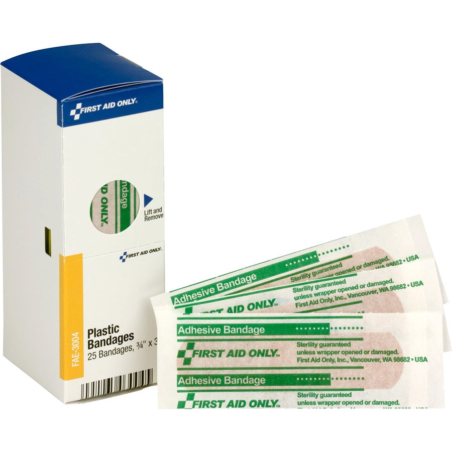 First Aid Only 3" Plastic Bandages - 25 - 0.75" Width x 3" Length - Beige - 25 / Box