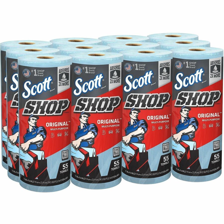 Scott Original Shop Towels - Fresh - 10.40" Width x 11" Length - 55 Sheets/Roll - Blue - 12 / Carton