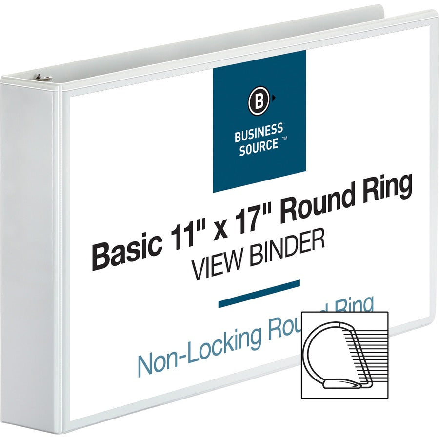 Business Source Tabloid-size Round Ring Reference Binder - 2" Binder Capacity - Tabloid - 11" x 17" Sheet Size - Fastener: Round Ring - White - Durable, Clear Overlay - 1 Each