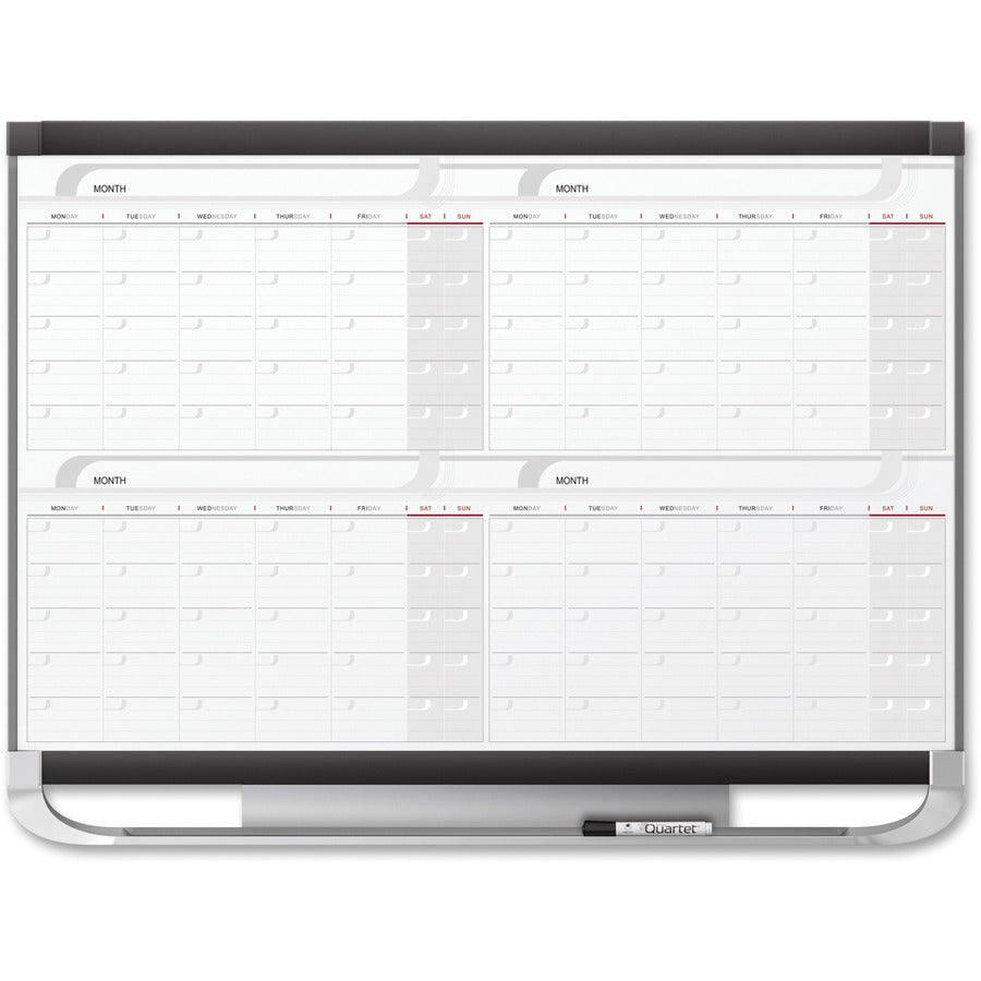 Quartet Prestige 2 Magnetic Calendar Total Erase Whiteboard - Monthly - 4 Month - Graphite, White - Steel - 36" Height x 48" Width - 1 Each - TAA Compliant