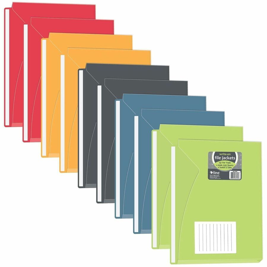 C-Line Full Tab Cut Letter File Jacket - 8 1/2" x 11" - 225 Sheets Capacity - 1" Expansion - 1" Fastener Capacity - Lime Green, Amber Orange, Steel Blue, Raspberry Red, Charcoal Gray - Acid-free, Document Tray, Archival-safe - 10 / Pack
