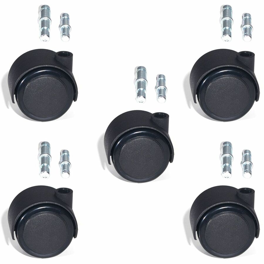 Lorell Premium Soft Dual-Wheel Casters Set - 2.50" Diameter - Nylon, Metal - Black - 5 / Set