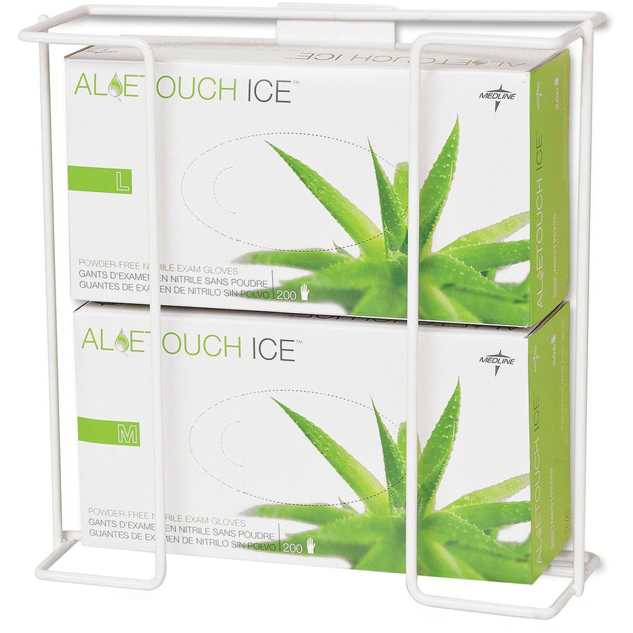 Medline Horizontal-Mount Wire Double Glove Box Holder - Horizontal - White - 2 / Pack