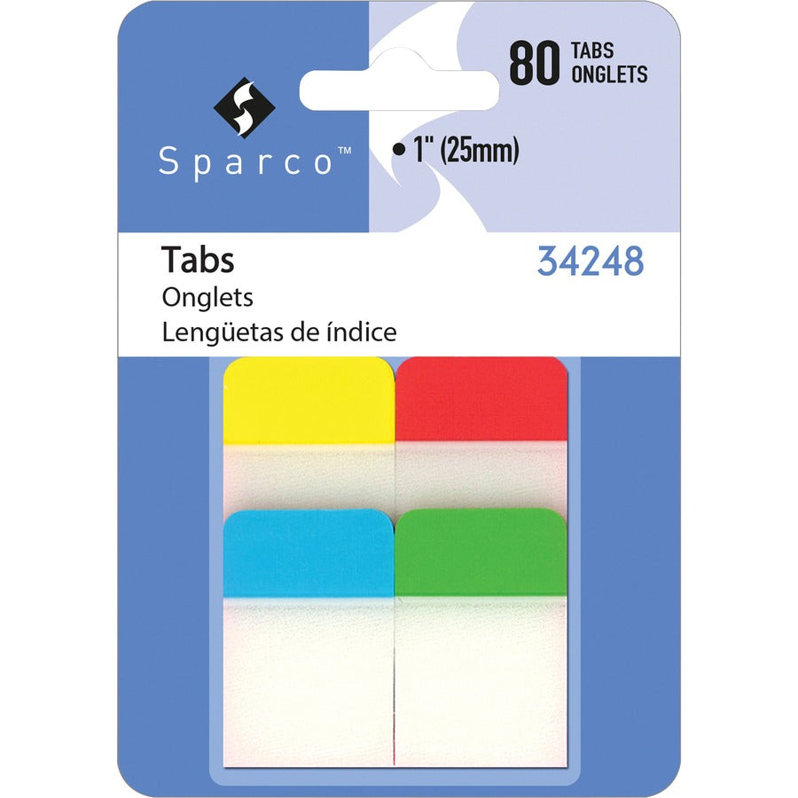 Sparco 1" Durable Tabs - Write-on Tab(s) - 1" Tab Height - Removable - Assorted Tab(s) - Durable, Tear Resistant, Curl Resistant, Repositionable - 4 / Pack