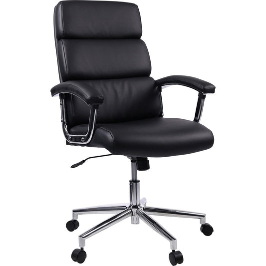 Lorell Vuelo Modern Bonded-Leather Office Chairs - Black Seat Color - Bonded Leather Seat Material - Black Back Color - Bonded Leather Back Material - 1 Each