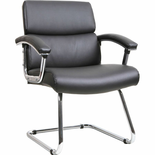 Lorell Vuelo Modern Bonded-Leather Office Chairs - Black Seat Color - Bonded Leather Seat Material - Black Back Color - Sled Base - Black - Leather - 1 Each