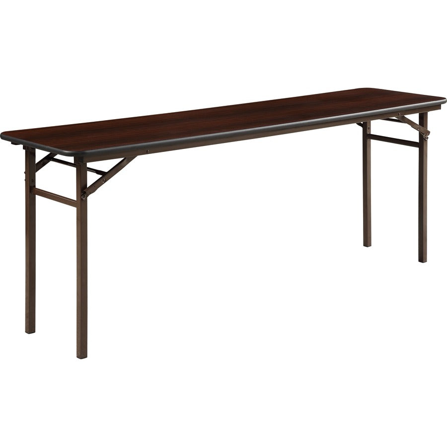 Lorell Economy Folding Banquet Table - Mahogany Rectangle Top - 500 lb Capacity - 72" Table Top Width x 18" Table Top Depth x 0.62" Table Top Thickness - 29" Height - Presentation, Food - Melamine Top Material - Steel Frame Material - 1 Each