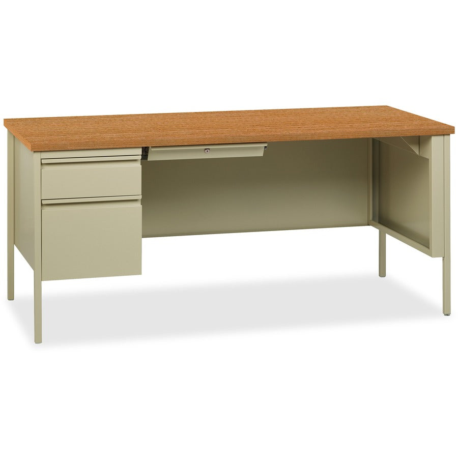 Lorell Fortress Series Left-Pedestal Desk - Rectangle Top - 66" Table Top Width x 30" Table Top Depth x 1.12" Table Top Thickness - 29.50" Height x 66" Width x 30" Depth - Office, File - Assembly Required - Oak, Oak Laminate, Putty - Steel - 1 Each