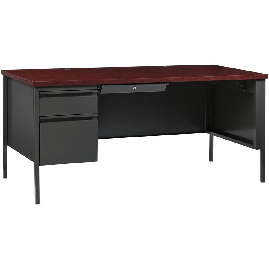 Lorell Fortress Series Left-Pedestal Desk - Rectangle Top - 66" Table Top Width x 30" Table Top Depth x 1.12" Table Top Thickness - 29.50" Height x 66" Width x 30" Depth - Office, File - Assembly Required - Laminated, Mahogany - Steel - 1 Each