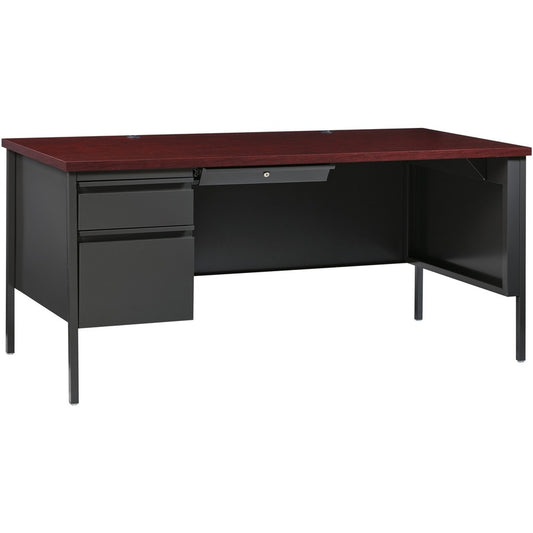 Lorell Fortress Series Left-Pedestal Desk - Rectangle Top - 66" Table Top Width x 30" Table Top Depth x 1.12" Table Top Thickness - 29.50" Height x 66" Width x 30" Depth - Office, File - Assembly Required - Laminated, Mahogany - Steel - 1 Each