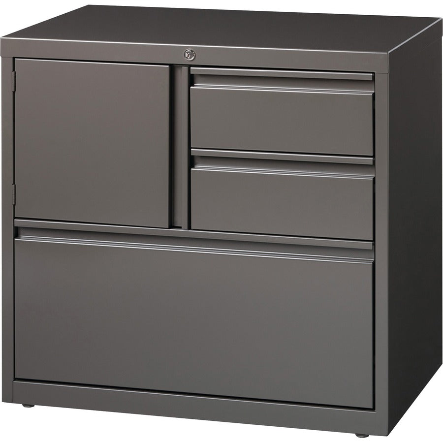 Lorell 30" Personal Storage Center Lateral File - 30" Width x 18.6" Depth x 28" Height - 3 x Drawer(s) for File, Box - A4, Letter, Legal - Hanging Rail, Glide Suspension, Grommet, Cable Management, Interlocking, Reinforced Base, Adjustable Glide, Magne...