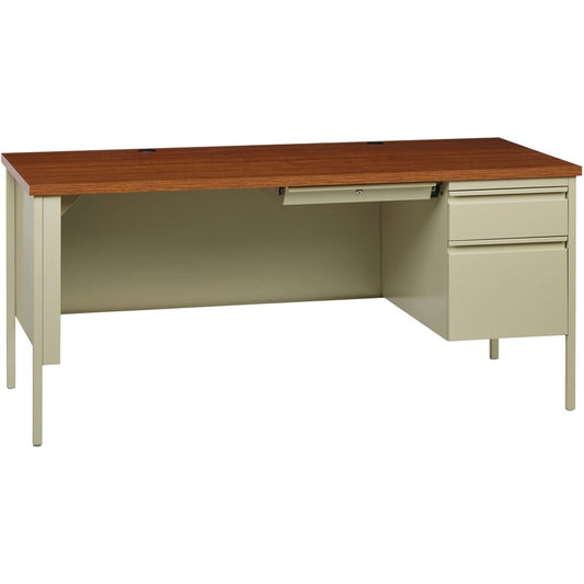 Lorell Fortress Series 66" Right-Pedestal Desk - Oak Laminate Rectangle Top - 30" Table Top Length x 66" Table Top Width x 1.13" Table Top Thickness - 29.50" Height x 66" Width x 30" Depth - Business Environment, Educational Environment, Office - Assem...