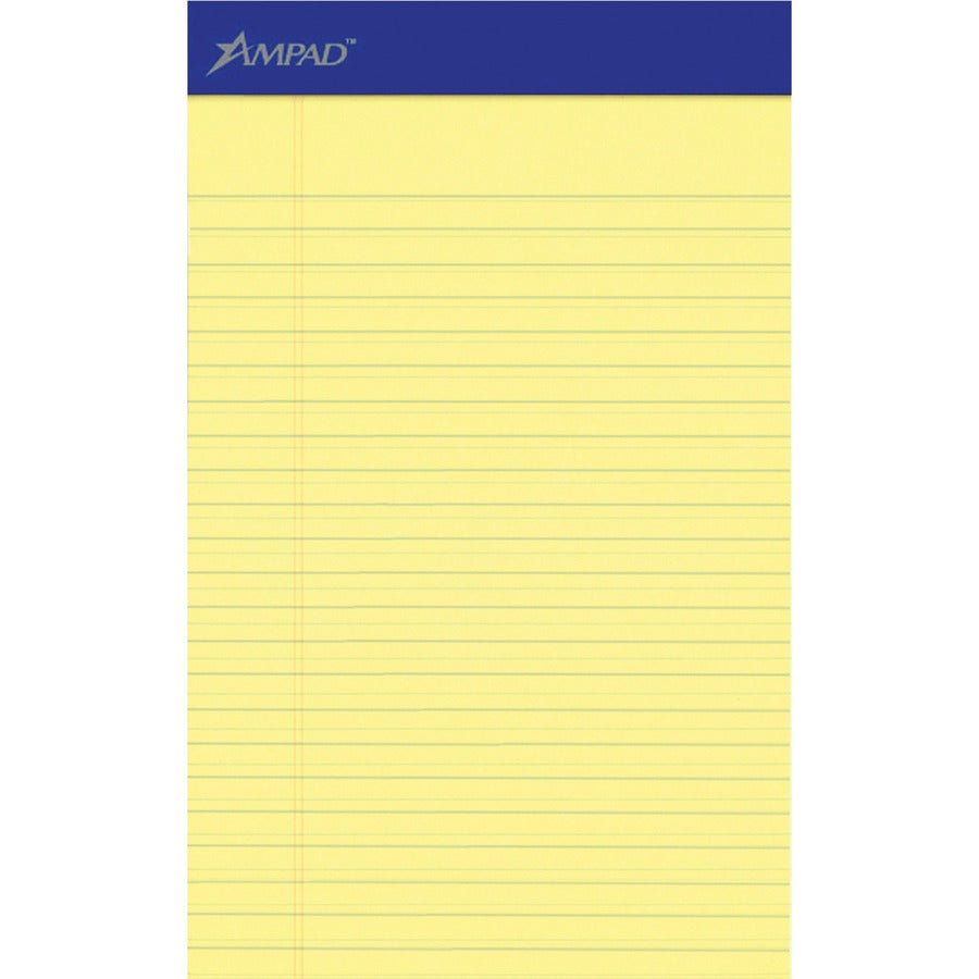 Ampad Perforated Ruled Pads - 50 Sheets - Stapled - 0.28" Ruled - 5" x 8" Sheet Size - Dark Blue Binding - Chipboard Backing, Sturdy Back, Tear Resistant, Perforated - 12 / Dozen