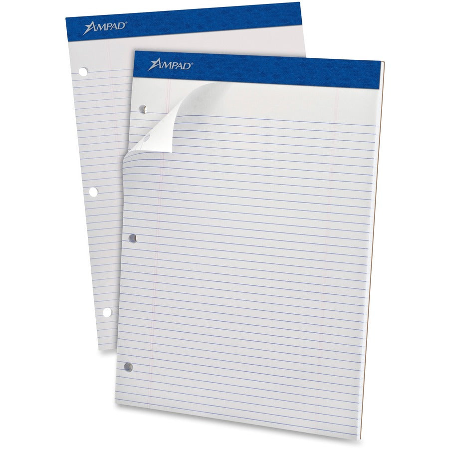 Ampad Narrow Ruled Double Sheet Writing Pads - Letter - 100 Sheets - Stapled - Both Side Ruling Surface - 0.25" Ruled - 15 lb Basis Weight - Letter - 8 1/2" x 11" Sheet Size x 8.5" Width x 11.8" Length - White Paper - White Cover - Micro Perforated, Ea...