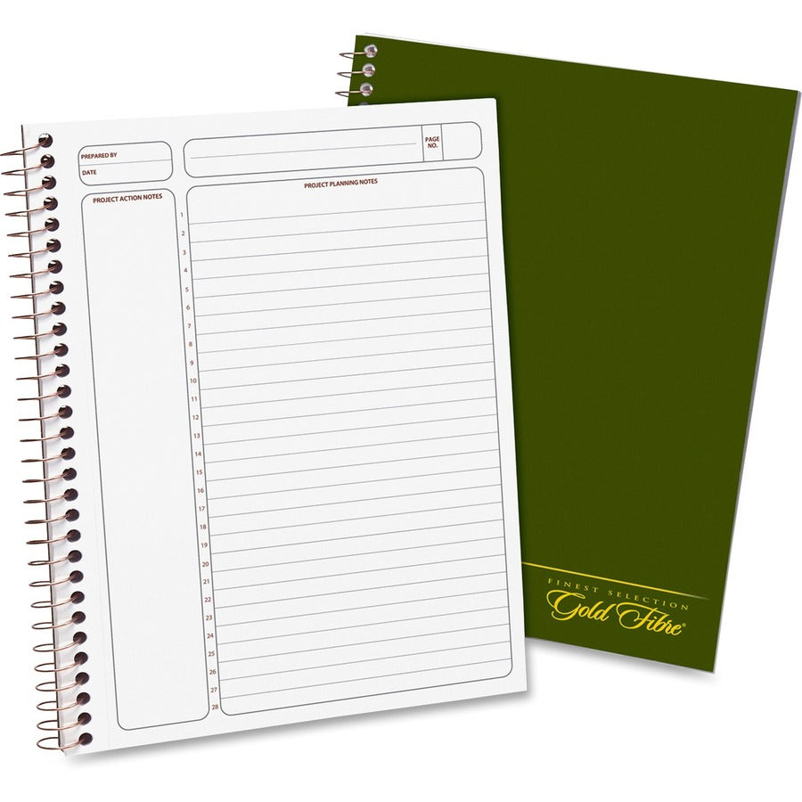 Ampad Gold Fibre Classic Project Planner - Action - White Sheet - Wire Bound - White - Classic Green Cover - 9.5" Height x 7.2" Width - 1 Each