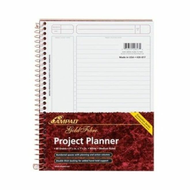 TOPS Ampad Gold Fibre Project Planner, 9 1/2" x 7 1/4" , Assorted Colors - Small - 7 1/4" x 2/5" Sheet Size - White Sheet - Wire Bound - 1 Each