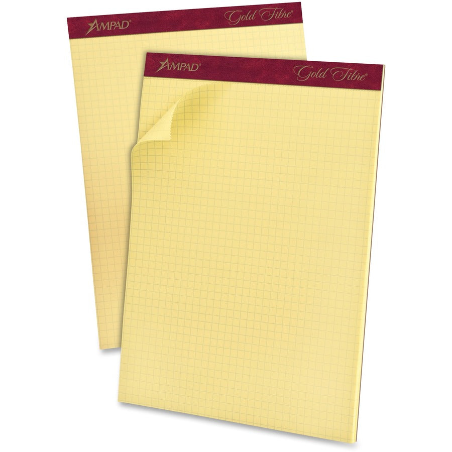 Ampad Gold Fibre Graph Pad - 50 Sheets - Both Side Ruling Surface - 16 lb Basis Weight - Letter - 8 1/2" x 11" Sheet Size x 8.5" Width x 11.8" Length - Canary Paper - Heavyweight, Chipboard Backing, Mediumweight, Pinhole Perforated, Watermarked, Smooth...