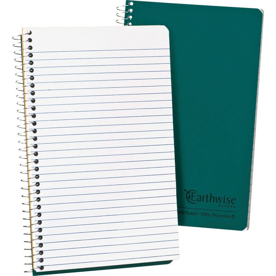 Ampad Oxford Narrow Rule Recycled Wirebound Notebook - 80 Sheets - Wire Bound - 5" x 8" Sheet Size - White Paper - Green Kraft Cover - Micro Perforated, Easy Tear, Snag Resistant, WireLock, Subject, Hard Cover, Rigid - 1 Each