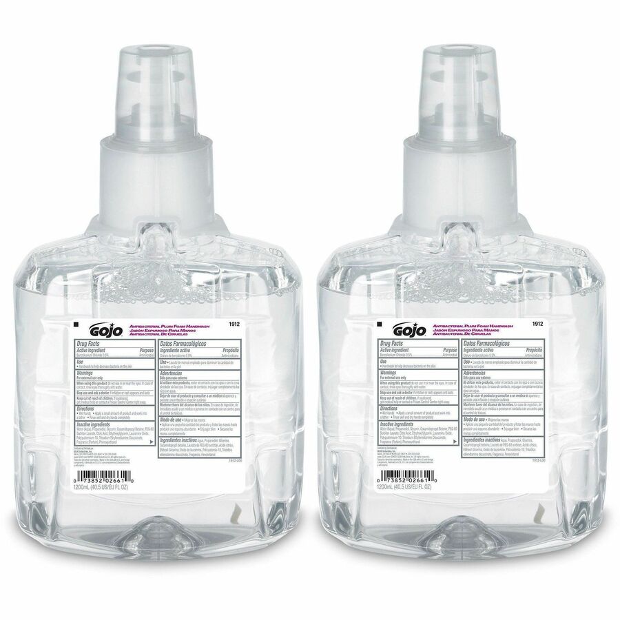 Gojo&reg, LTX-12 Dispenser Plum Antibacterial Hand Soap - Plum Scent - 1.27 quart - Pump Bottle Dispenser - Kill Germs - Hand, Skin - Moisturizing - Antibacterial - Bio-based, Durable - 2 / Carton