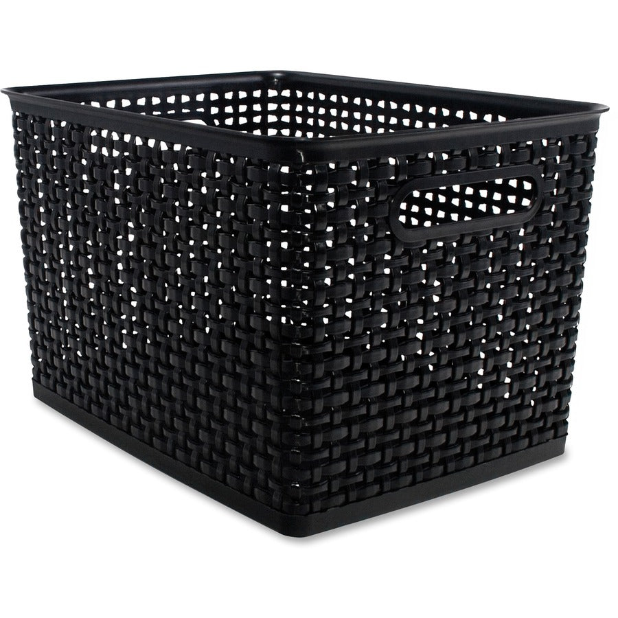 Advantus Plastic Weave Bin - Square - 13.5" Height x 10.5" Width x 8.8" Depth - Plastic - Black - 2 / Pack