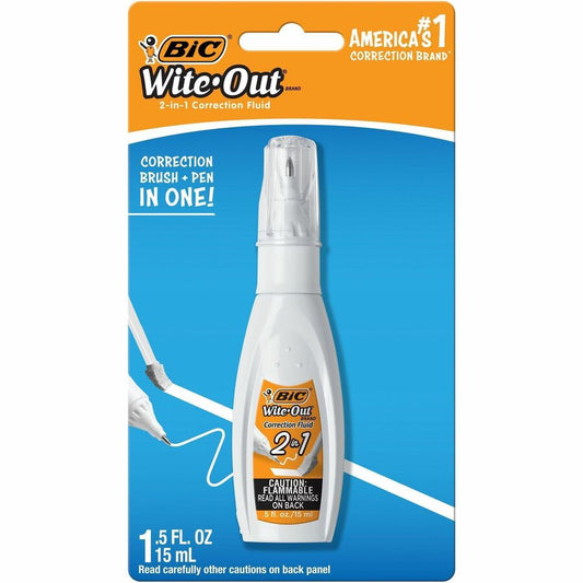 Wite-Out Wite Out 2-in1 Correction Fluid - Tip, Brush Applicator - 15 mL - White - Quick Drying - 1 Each