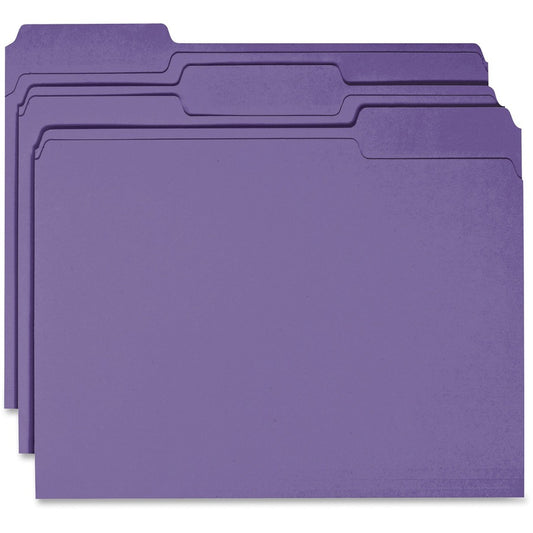 Business Source 1/3 Tab Cut Top Tab File Folder - 11 pt. - Purple - 10% Recycled - 100 / Box