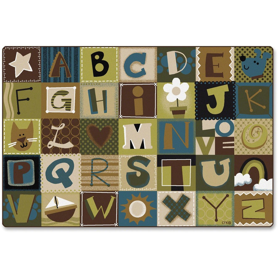 Carpets for Kids&reg, KIDSoft™, Toddler Alpha Blocks Nature Rug - 72" Length x 48" Width - Rectangle - Alphabet Blocks - Multi