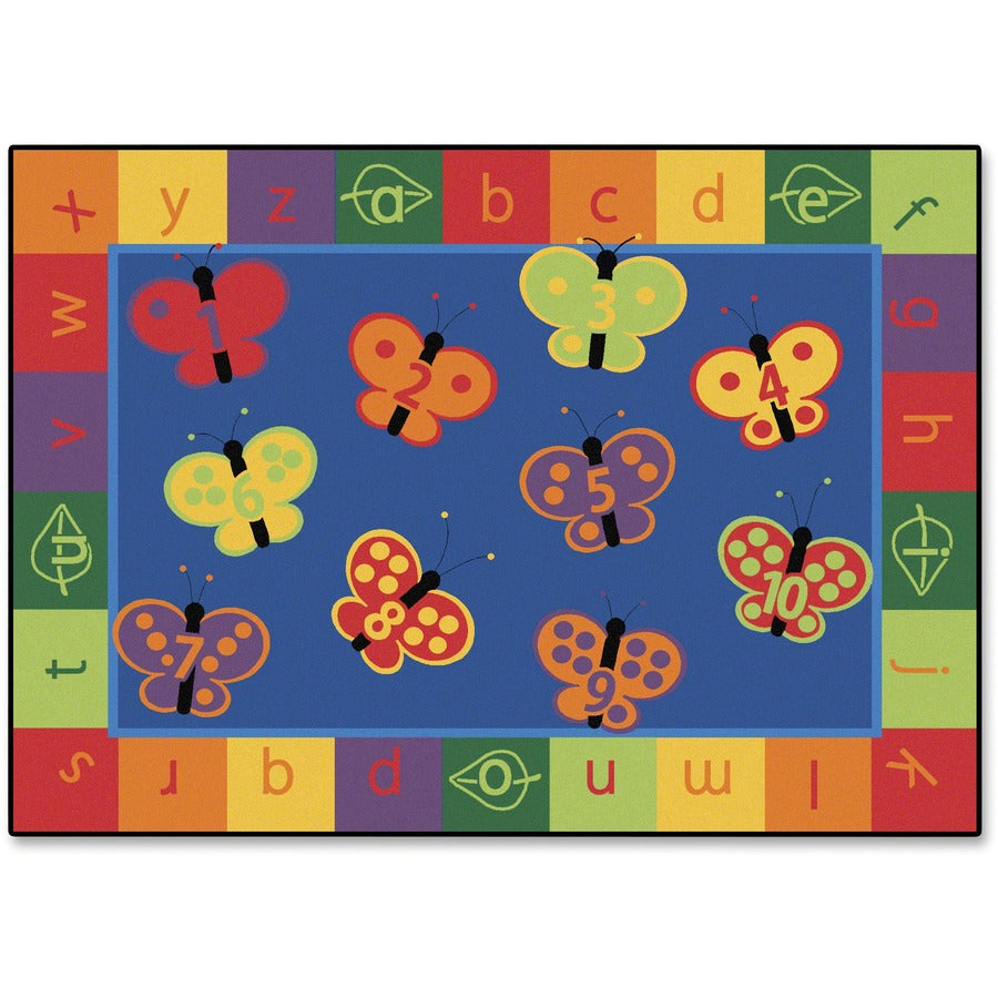Carpets for Kids&reg, KIDSoft™, 123 ABC Butterfly Fun Rectangle Rug - 65" Length x 46" Width - Rectangle - Alphabet, Butterfly, Number - Multi