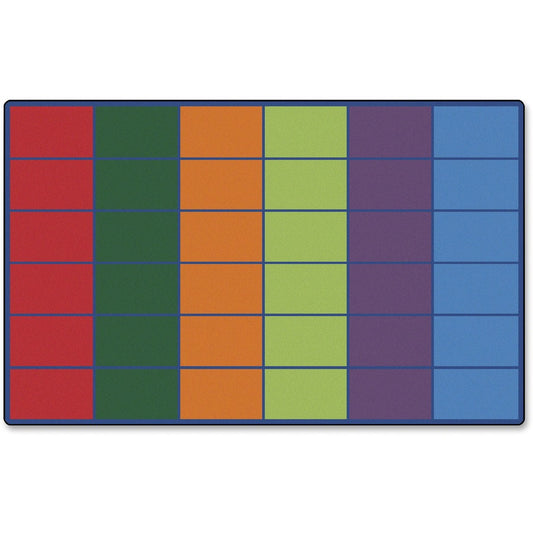 Carpets for Kids, Premium Color Rows 36-space Seating Rug - 13.33 ft Length x 100" Width - Rectangle - Colorful Rows - Multi