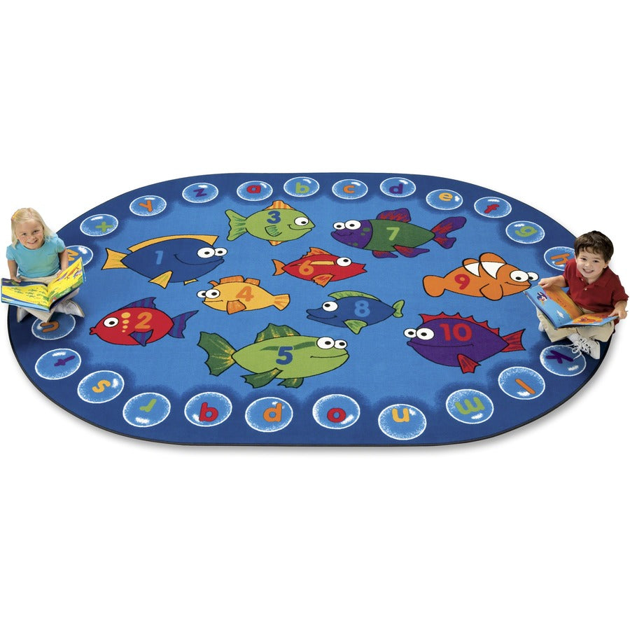 Carpets for Kids&reg, Premium Fishing For Literacy Oval Rug - 113" Length x 81" Width - Oval - Alphabet Bubbles - Multi