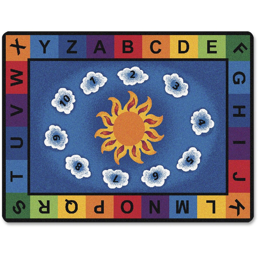 Carpets for Kids&reg, Premium Sunny Day Learn/Play Rectangle Rug - 100" Length x 70" Width - Rectangle - Sunny Day Learn & Play, Numbers, Letter - Multi