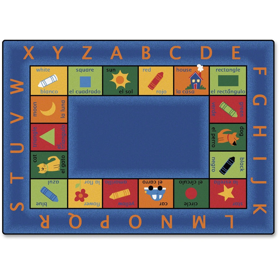Carpets for Kids&reg, Premium Bilingual Colorful Rectangle Rug - 11.67 ft Length x 100" Width - Rectangle - Bilingual Inner Squares - Multi