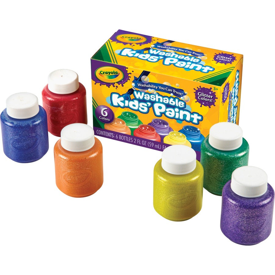 Crayola 6-color Glitter Washable Kids Paint - 6 Color(s) - Red, Yellow, Blue, Green, Purple, Orange - 2 oz - Washable - 6 / Set
