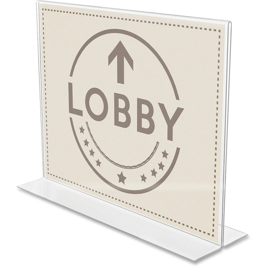 Deflecto Anti-Glare Double-sided Sign Holder - Landscape - 8.7" Height x 11.1" Width x 3.3" Depth - Acrylic - Clear - Anti-glare, Scratch Resistant, Durable, Double-sided, Heavy Duty - 1 Each