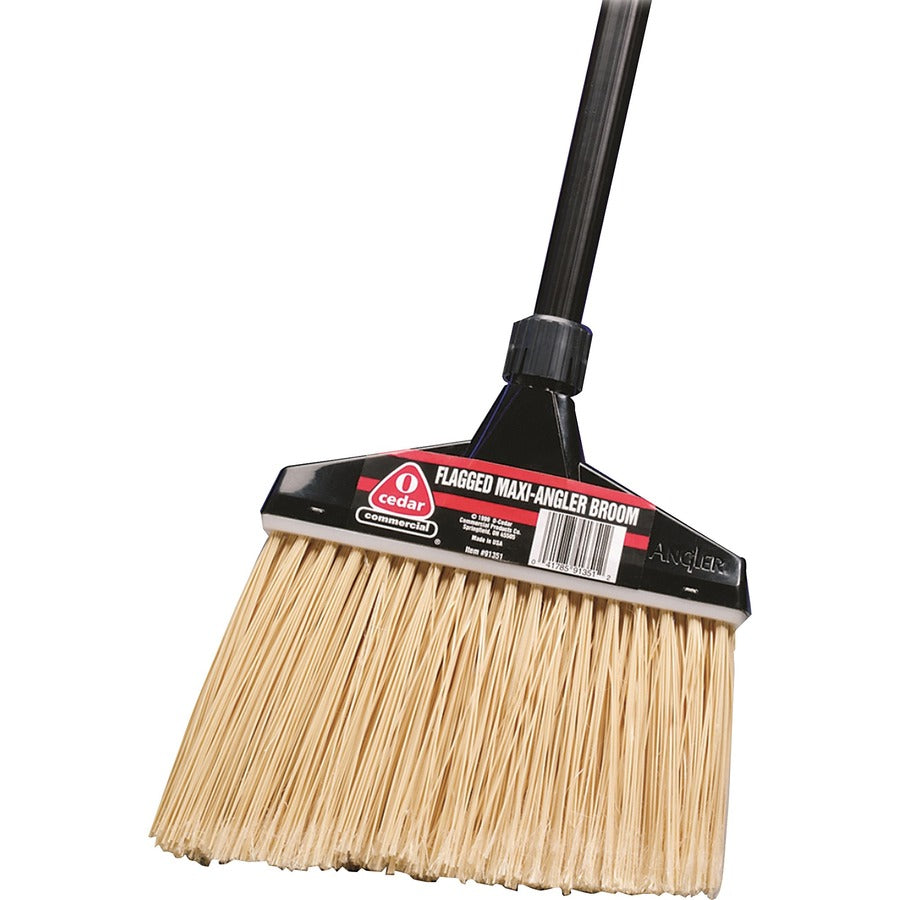 O-Cedar Commercial MaxiPlus Professional Angle Broom - Synthetic, Polyethylene Terephthalate (PET) Bristle - 14" Brush Face - 48" Handle Length x 0.94" Handle Diameter - Metal Handle - Black, Natural - 1 Each